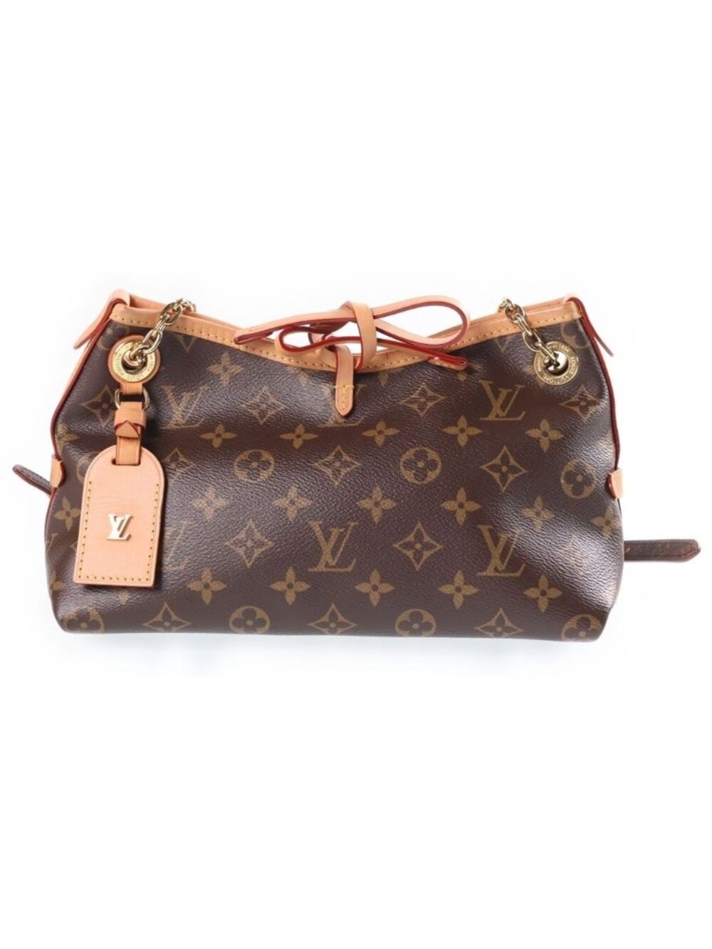 Louis Vuitton Monogram Carryall BB Chain Mini Shoulder Bag Brown Leather Gold